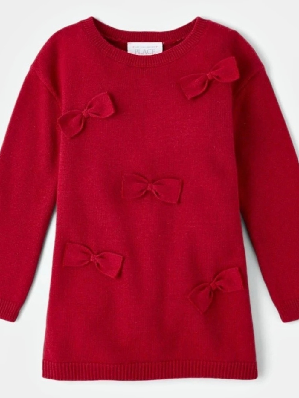 The Children's Place Red Long Sleeve Sweater Dress with Red Bows